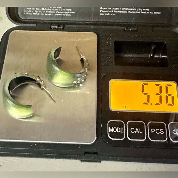 ALEXIS BITTAR  Army Olive Green Rhinestone Crystal Studded Lucite Hoop Earrings - Picture 8 of 10